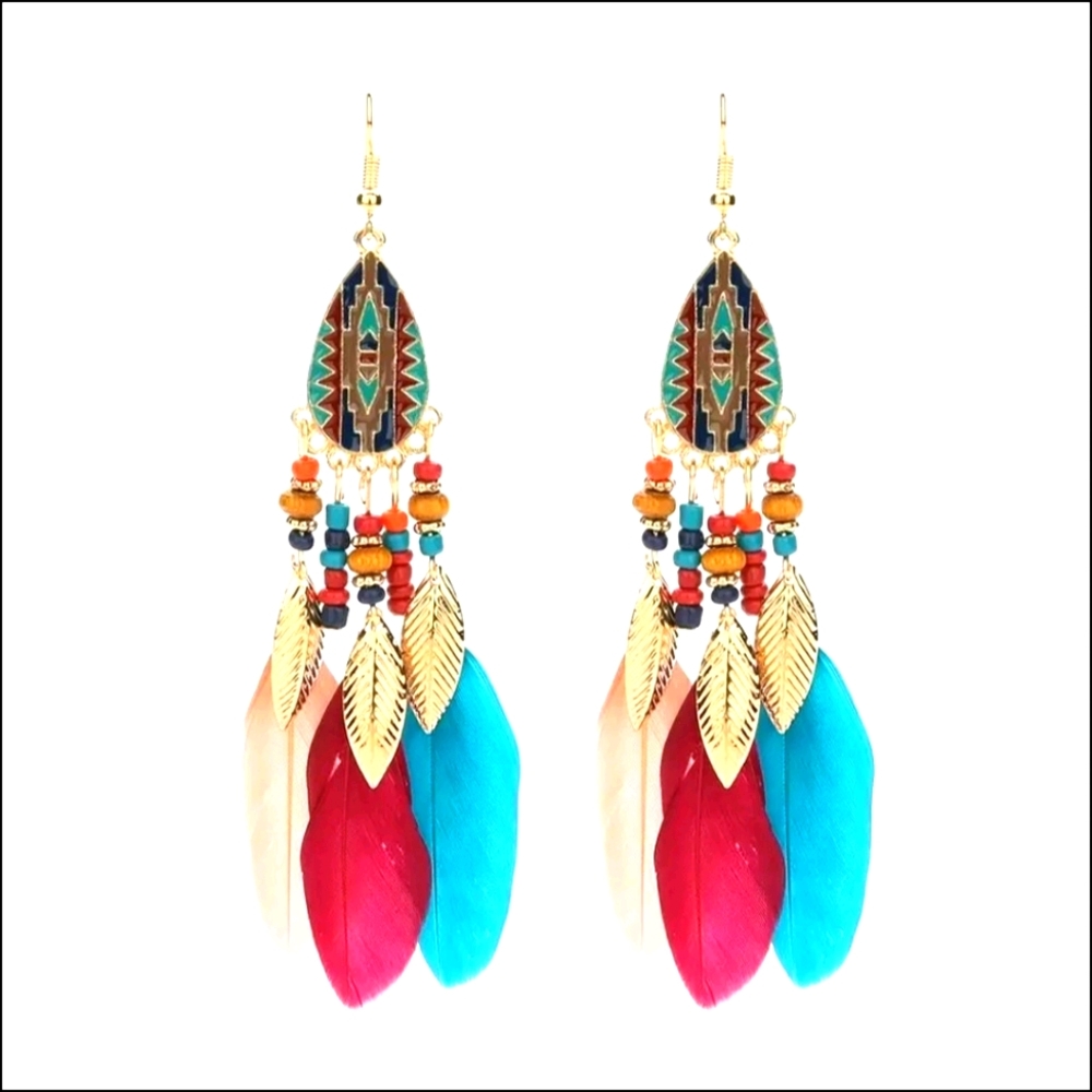 Boho Feather Dangle Drop Earrings
